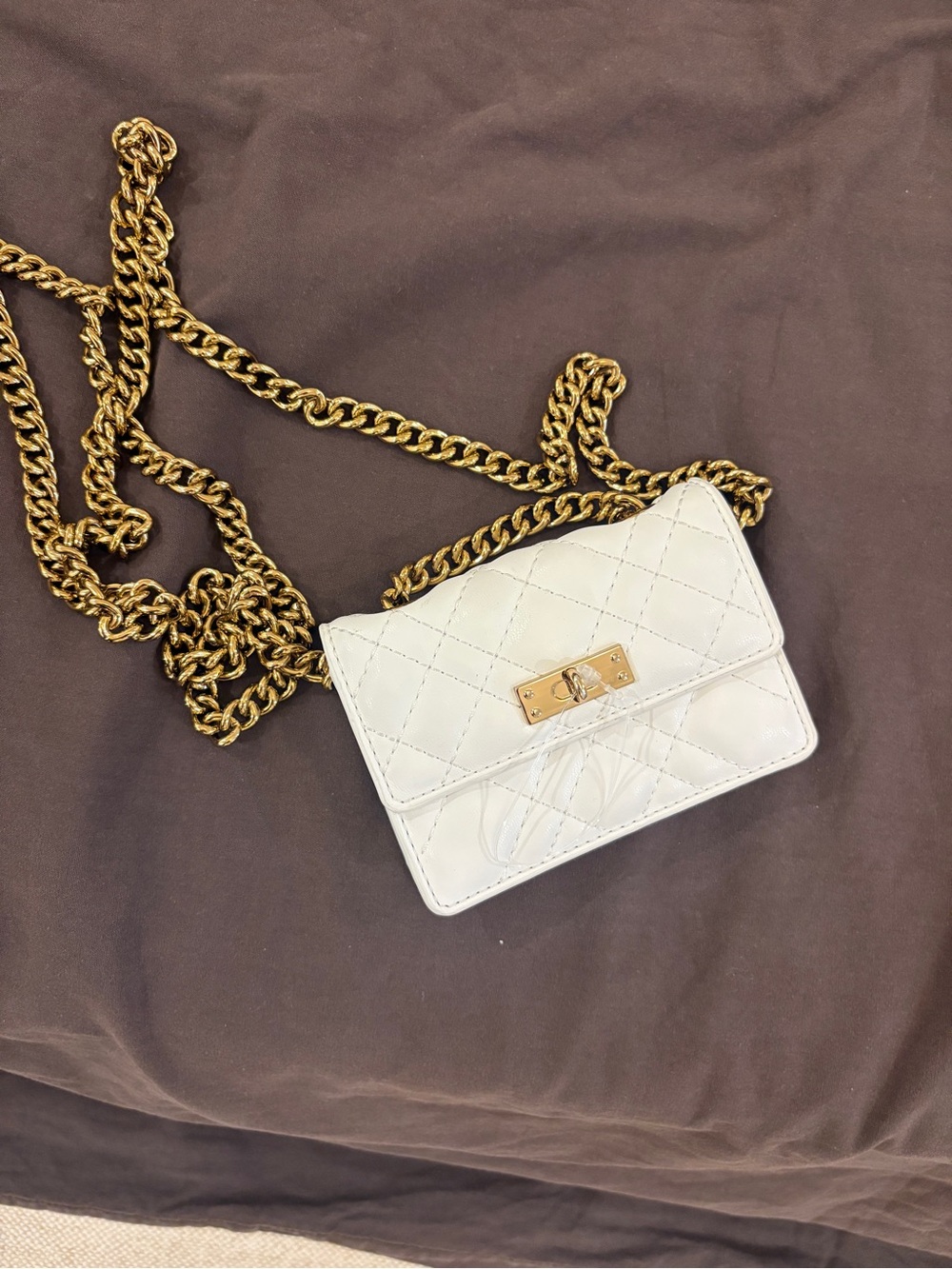 Kurt Geiger White Quilted Mini Shoulder Bag with Gold Chain